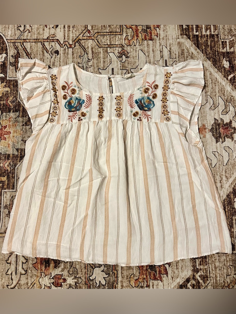 Perch by Blu Pepper Embroidered Flutter Sleeve Boho Blouse | Size S